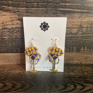 New Black Diamond Mardi Gras Martini Glass and Mask Earrings